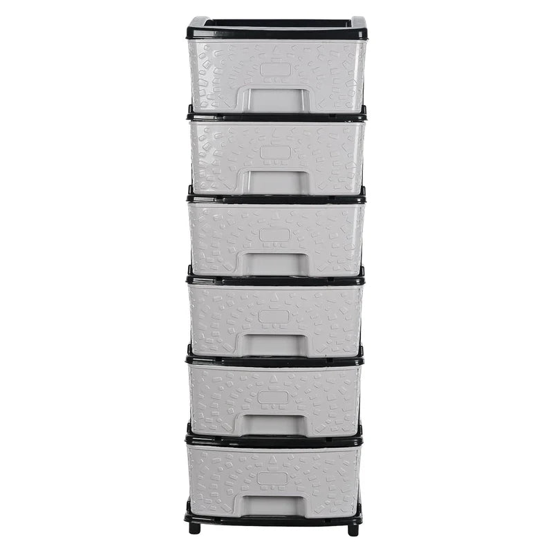 6-Layer Heavy-Duty Plastic Drawer Organizer Cabinet with Stone Texture Drawers
