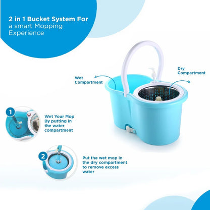 Plastic Spinner Bucket Mop 360 Degree Self Spin Wringing with 2 Absorbers for Home and Office Floor Cleaning Mops Set